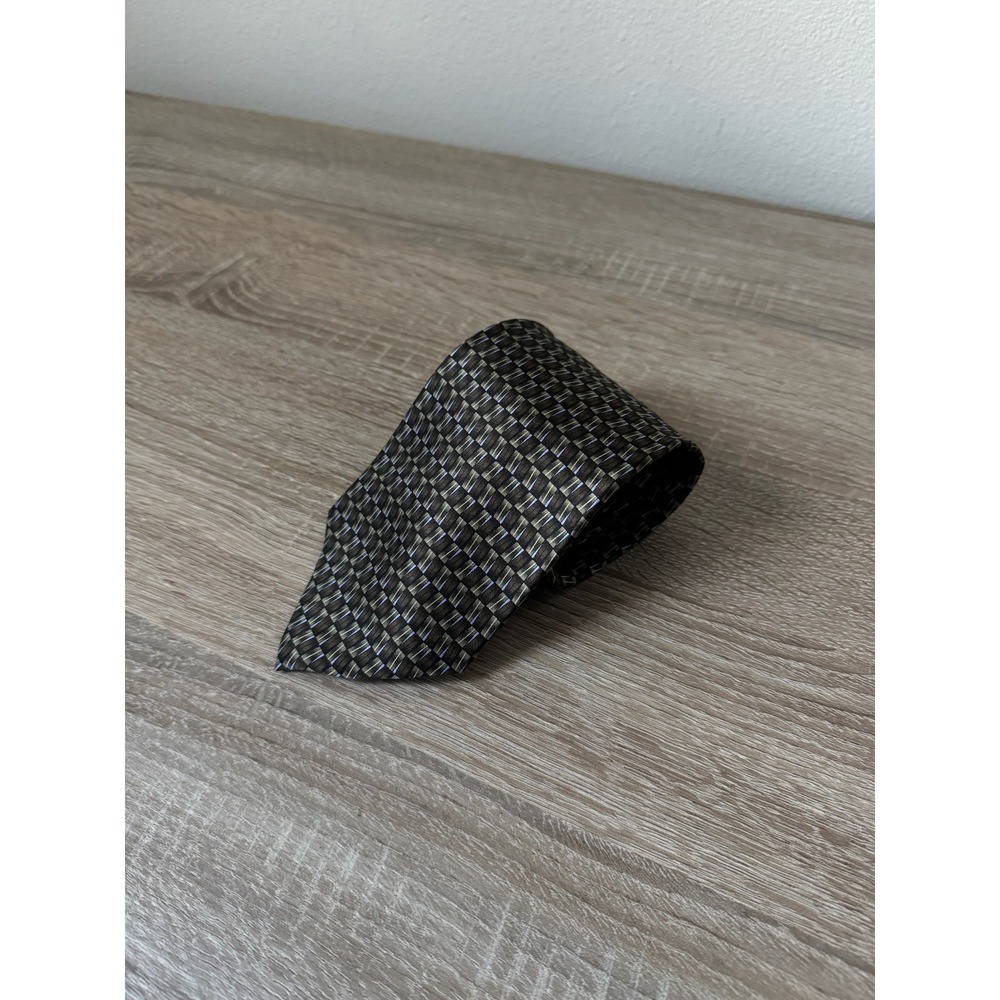 Louis Roth Mens Silk Tie Geometric Basketweave Gray Blue Handmade Necktie